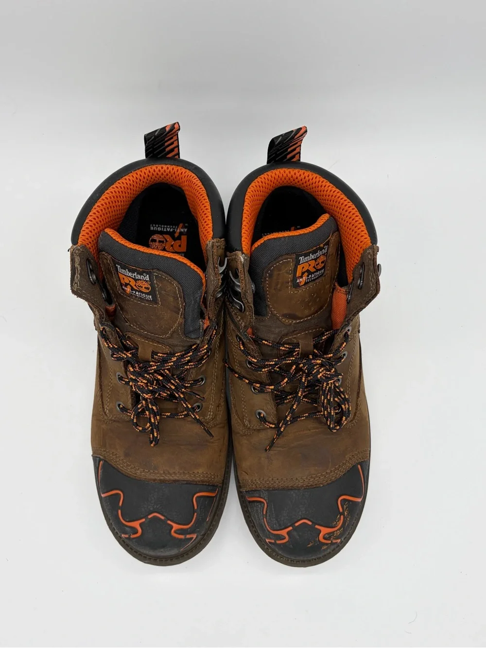 Timberland PRO Brown Leather Work Boots with Orange Details